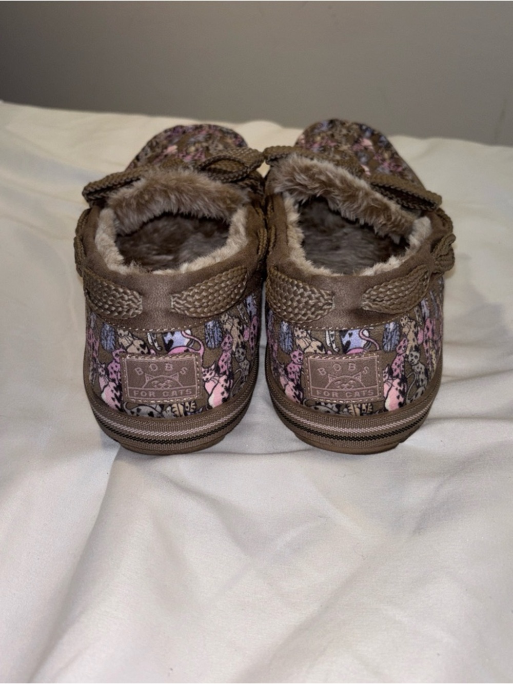 Plush-Lined BOBS Women’s Slip-On Moccasin Slippers in with Pastel Cat Print - Picture 2 of 10